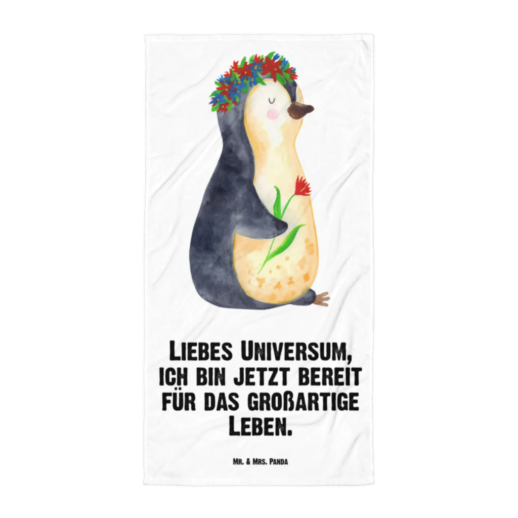 XL Badehandtuch Pinguin Blumenkranz Handtuch, Badetuch, Duschtuch, Strandtuch, Saunatuch, Pinguin, Pinguine, Blumenkranz, Universum, Leben, Wünsche, Ziele, Lebensziele, Motivation, Lebenslust, Liebeskummer, Geschenkidee