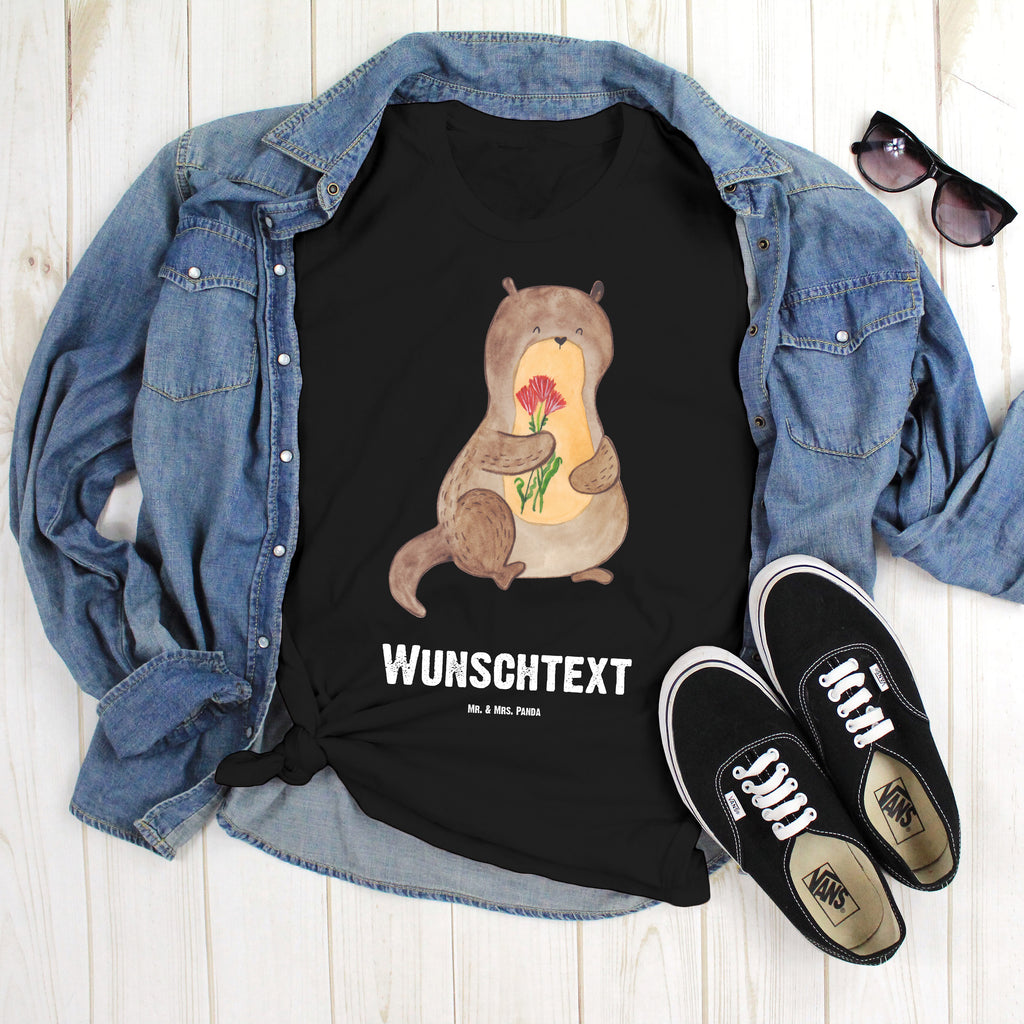 Personalisiertes T-Shirt Otter Blumenstrauß T-Shirt Personalisiert, T-Shirt mit Namen, T-Shirt mit Aufruck, Männer, Frauen, Wunschtext, Bedrucken, Otter, Fischotter, Seeotter, Otter Seeotter See Otter