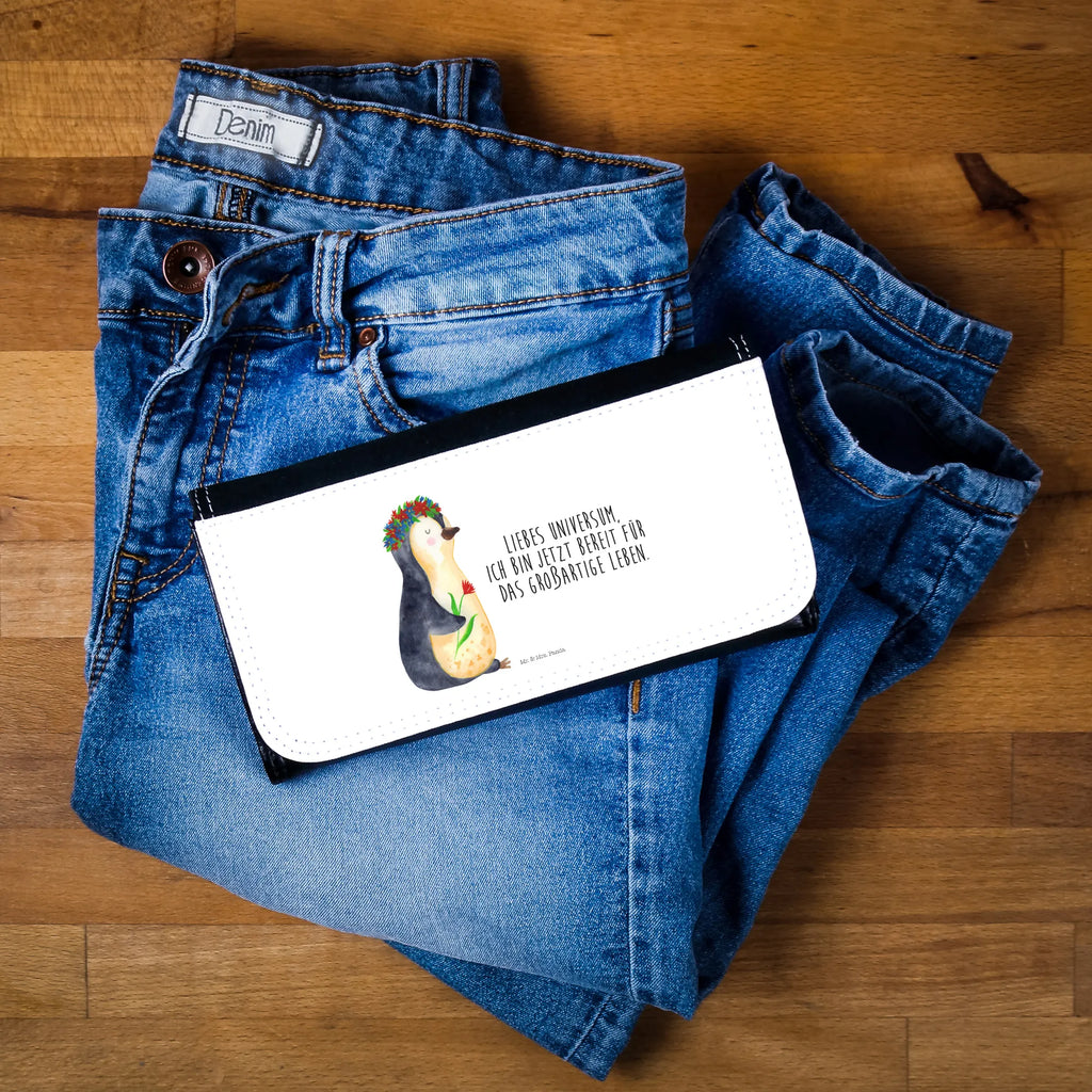 Damen Portemonnaie Pinguin Blumen Portemonnaie, Portemonee, Geldbörse, Damen, Groß, XXL, Geldbeutel, Portemonnaies, Pinguin, Pinguine, Blumenkranz, Universum, Leben, Wünsche, Ziele, Lebensziele, Motivation, Lebenslust, Liebeskummer, Geschenkidee