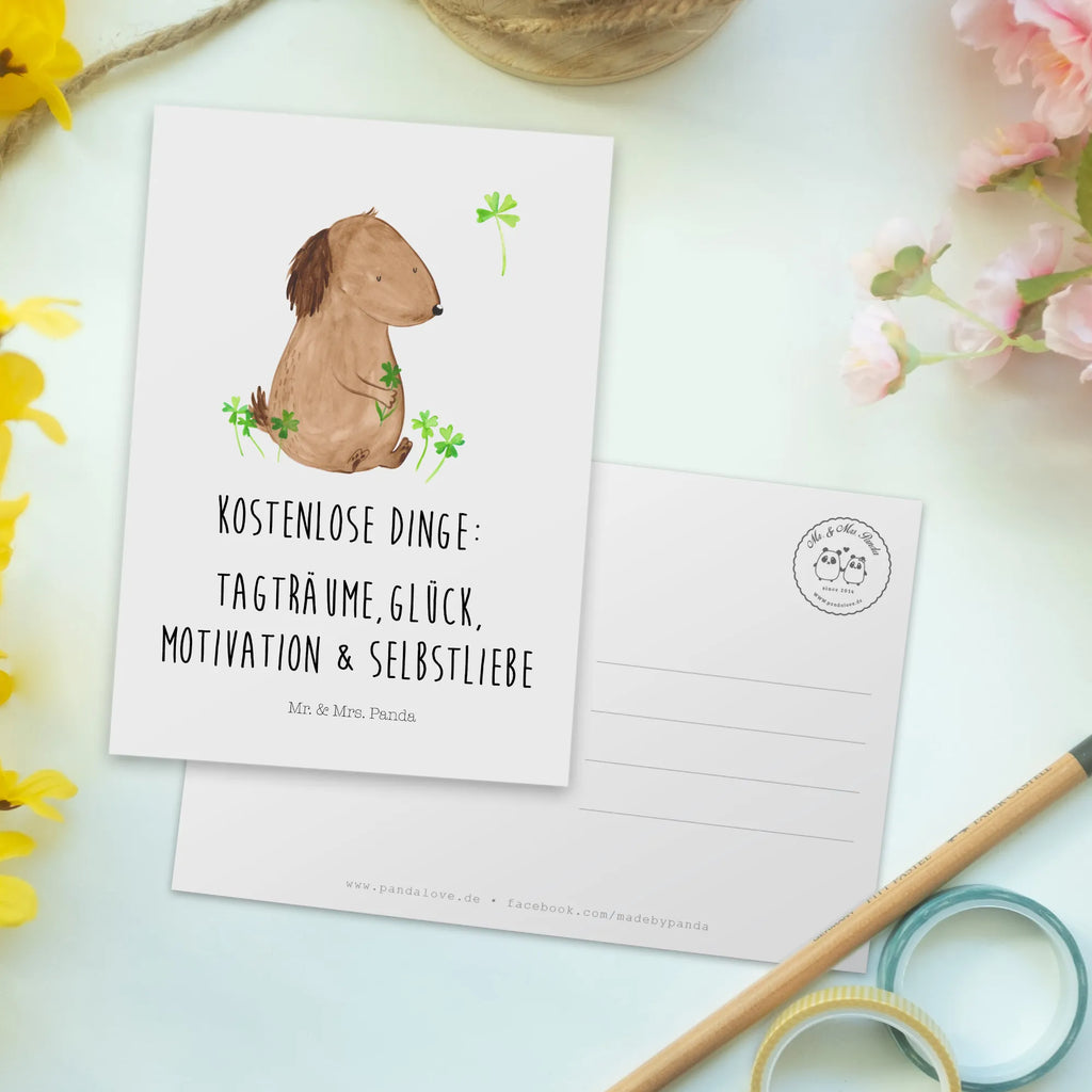 Postkarte Hund Kleeblatt Postkarte, Karte, Geschenkkarte, Grußkarte, Einladung, Ansichtskarte, Geburtstagskarte, Einladungskarte, Dankeskarte, Ansichtskarten, Einladung Geburtstag, Einladungskarten Geburtstag, Hund, Hundemotiv, Haustier, Hunderasse, Tierliebhaber, Hundebesitzer, Sprüche, Kleeblatt, Glück, Tagträume, Motivation, Neuanfang, Geschenk, Glücksbringer, Selbstliebe, Achtsamkeit