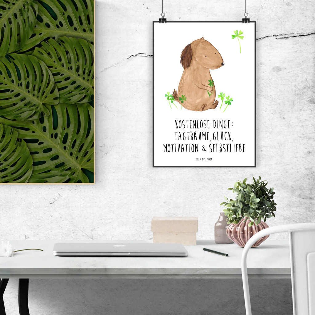 Poster Hund Kleeblatt Poster, Wandposter, Bild, Wanddeko, Küchenposter, Kinderposter, Wanddeko Bild, Raumdekoration, Wanddekoration, Handgemaltes Poster, Mr. & Mrs. Panda Poster, Designposter, Kunstdruck, Posterdruck, Hund, Hundemotiv, Haustier, Hunderasse, Tierliebhaber, Hundebesitzer, Sprüche, Kleeblatt, Glück, Tagträume, Motivation, Neuanfang, Geschenk, Glücksbringer, Selbstliebe, Achtsamkeit