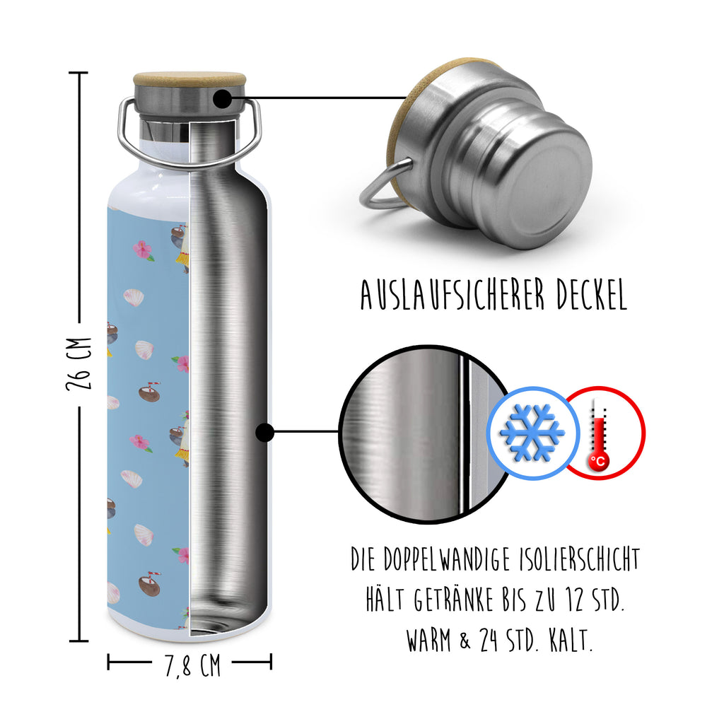 Trinkflasche Pinguin Kokosnuss Muster Thermosflasche, Isolierflasche, Edelstahl, Trinkflasche, isoliert, Wamrhaltefunktion, Sportflasche, Flasche zum Sport, Sportlerflasche, Pinguin, Aloha, Hawaii, Urlaub, Kokosnuss, Pinguine