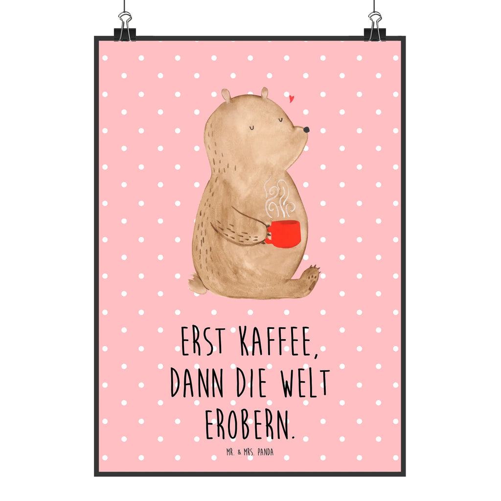 Poster Bär Kaffee Poster, Wandposter, Bild, Wanddeko, Küchenposter, Kinderposter, Wanddeko Bild, Raumdekoration, Wanddekoration, Handgemaltes Poster, Mr. & Mrs. Panda Poster, Designposter, Kunstdruck, Posterdruck, Bär, Teddy, Teddybär, Kaffee, Coffee, Bären, guten Morgen, Morgenroutine, Welt erobern, Welt retten, Motivation