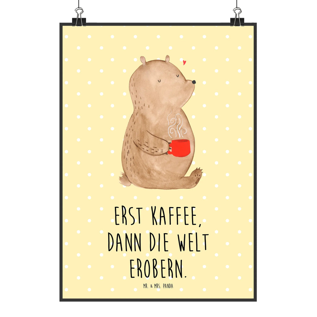 Poster Bär Kaffee Poster, Wandposter, Bild, Wanddeko, Küchenposter, Kinderposter, Wanddeko Bild, Raumdekoration, Wanddekoration, Handgemaltes Poster, Mr. & Mrs. Panda Poster, Designposter, Kunstdruck, Posterdruck, Bär, Teddy, Teddybär, Kaffee, Coffee, Bären, guten Morgen, Morgenroutine, Welt erobern, Welt retten, Motivation