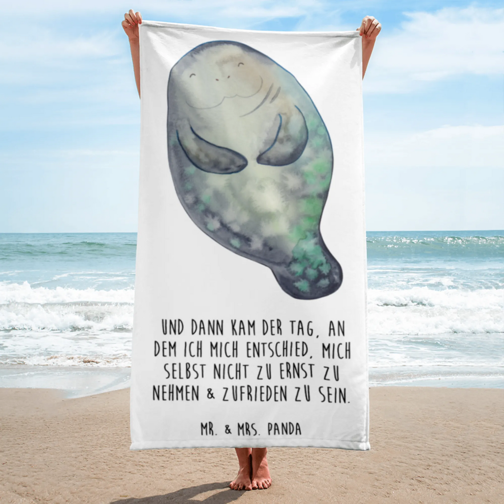 XL bath towel manatee happy Handtuch, Badetuch, Duschtuch, Strandtuch, Saunatuch, Meerestiere, Meer, Urlaub, Seekuh, Seekühe, Selbstliebe, Respekt, Neuanfang, Neustart, Achtsamkeit, Zufrieden, Liebeskummer, Freundin