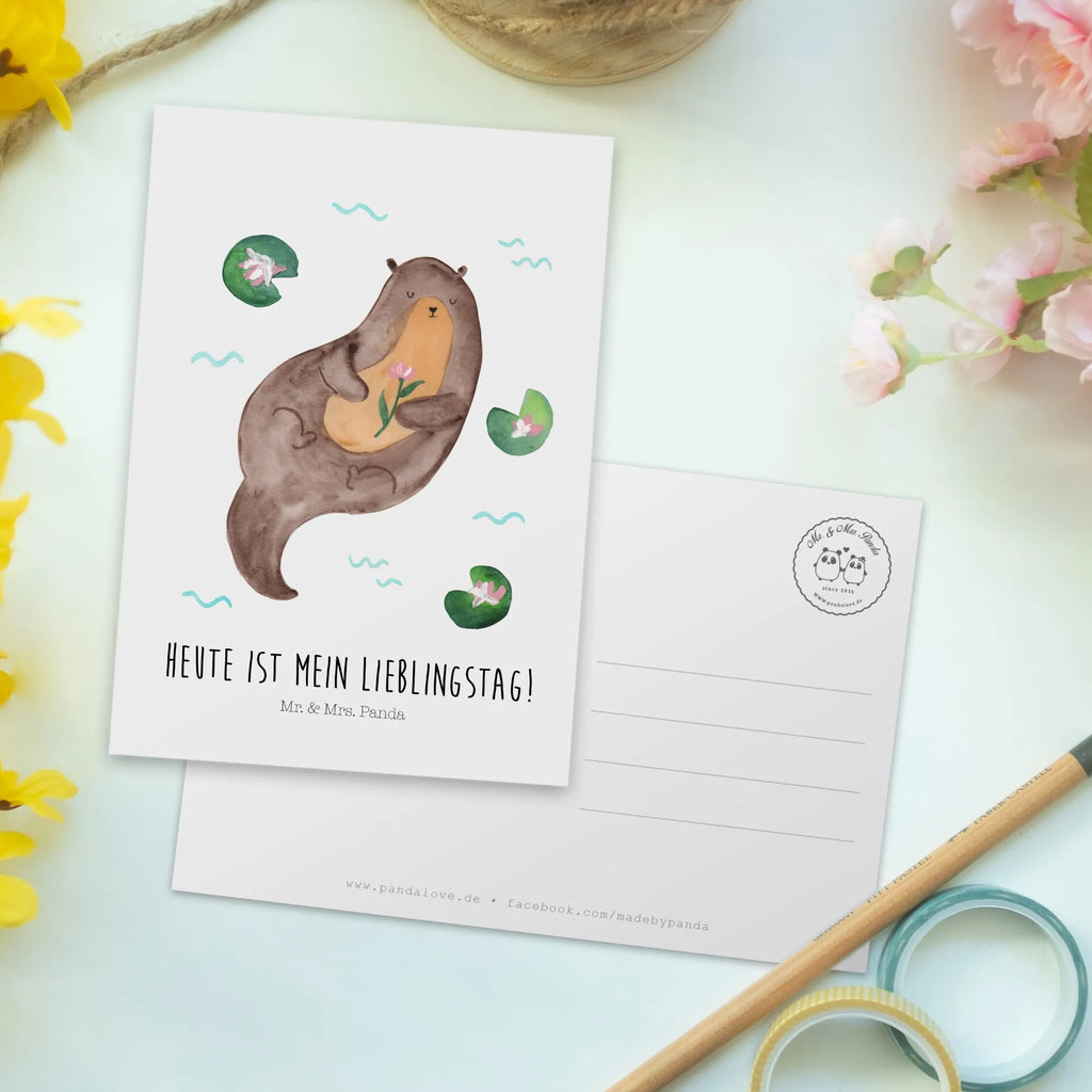 Postkarte Otter Seerose Postkarte, Karte, Geschenkkarte, Grußkarte, Einladung, Ansichtskarte, Geburtstagskarte, Einladungskarte, Dankeskarte, Ansichtskarten, Einladung Geburtstag, Einladungskarten Geburtstag, Otter, Fischotter, Seeotter, Otter Seeotter See Otter