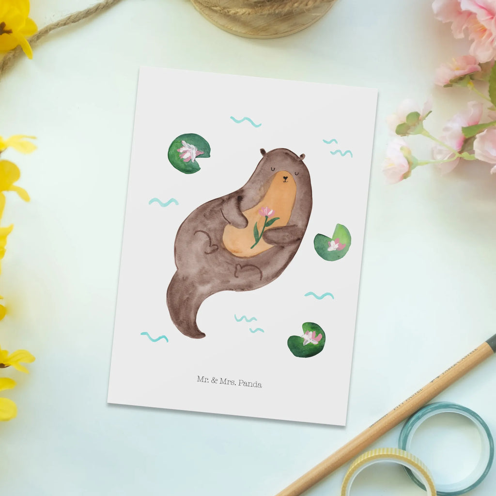 Postkarte Otter Seerose Postkarte, Karte, Geschenkkarte, Grußkarte, Einladung, Ansichtskarte, Geburtstagskarte, Einladungskarte, Dankeskarte, Ansichtskarten, Einladung Geburtstag, Einladungskarten Geburtstag, Otter, Fischotter, Seeotter, Otter Seeotter See Otter