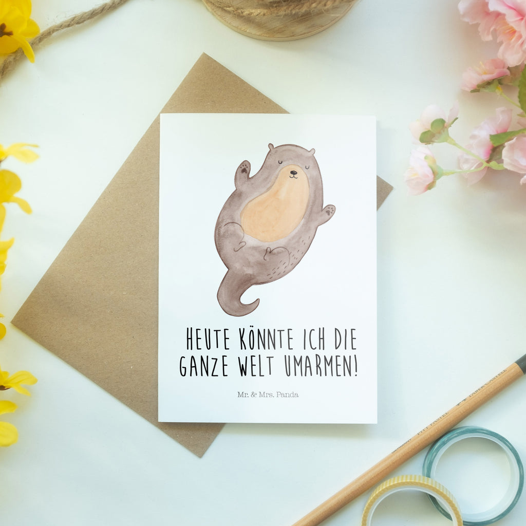 Grußkarte Otter Umarmen Grußkarte, Klappkarte, Einladungskarte, Glückwunschkarte, Hochzeitskarte, Geburtstagskarte, Karte, Ansichtskarten, Otter, Fischotter, Seeotter, Otter Seeotter See Otter