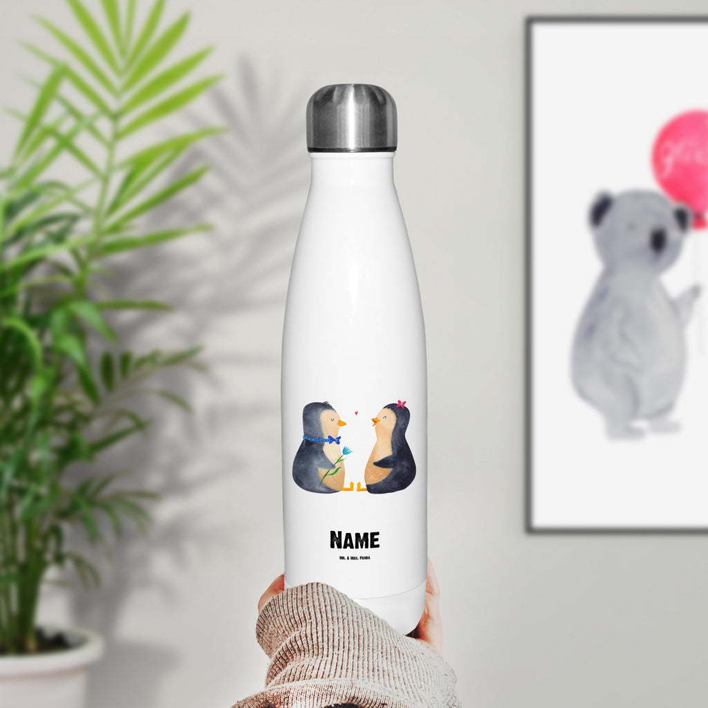 Personalisierte Thermosflasche Pinguin Pärchen Personalisierte Isolierflasche, Personalisierte Thermoflasche, Personalisierte Trinkflasche, Trinkflasche Mit Namen, Wunschname, Bedrucken, Namensflasche, Pinguin, Pinguine, Liebe, Liebespaar, Liebesbeweis, Liebesgeschenk, Verlobung, Jahrestag, Hochzeitstag, Hochzeit, Hochzeitsgeschenk, große Liebe, Traumpaar