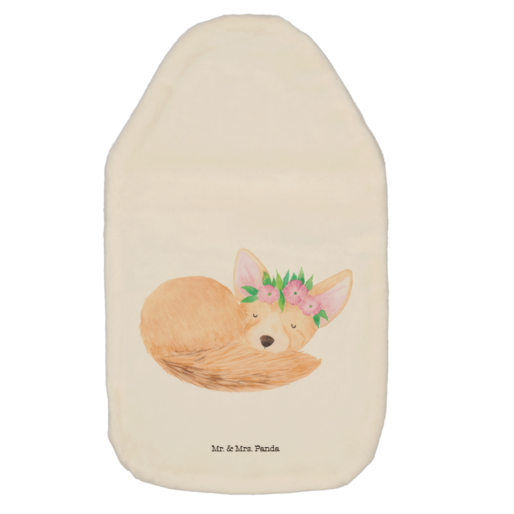 Wärmflasche Wüstenfuchs Blumen Wärmekissen, Kinderwärmflasche, Körnerkissen, Wärmflaschenbezug, Wärmflasche mit Bezug, Wärmflasche, Bettflasche, Kleine Wärmflasche, Afrika, Wildtiere, Wüste, Wüstenfuchs, Blumen, Blumenkranz, Glücklich