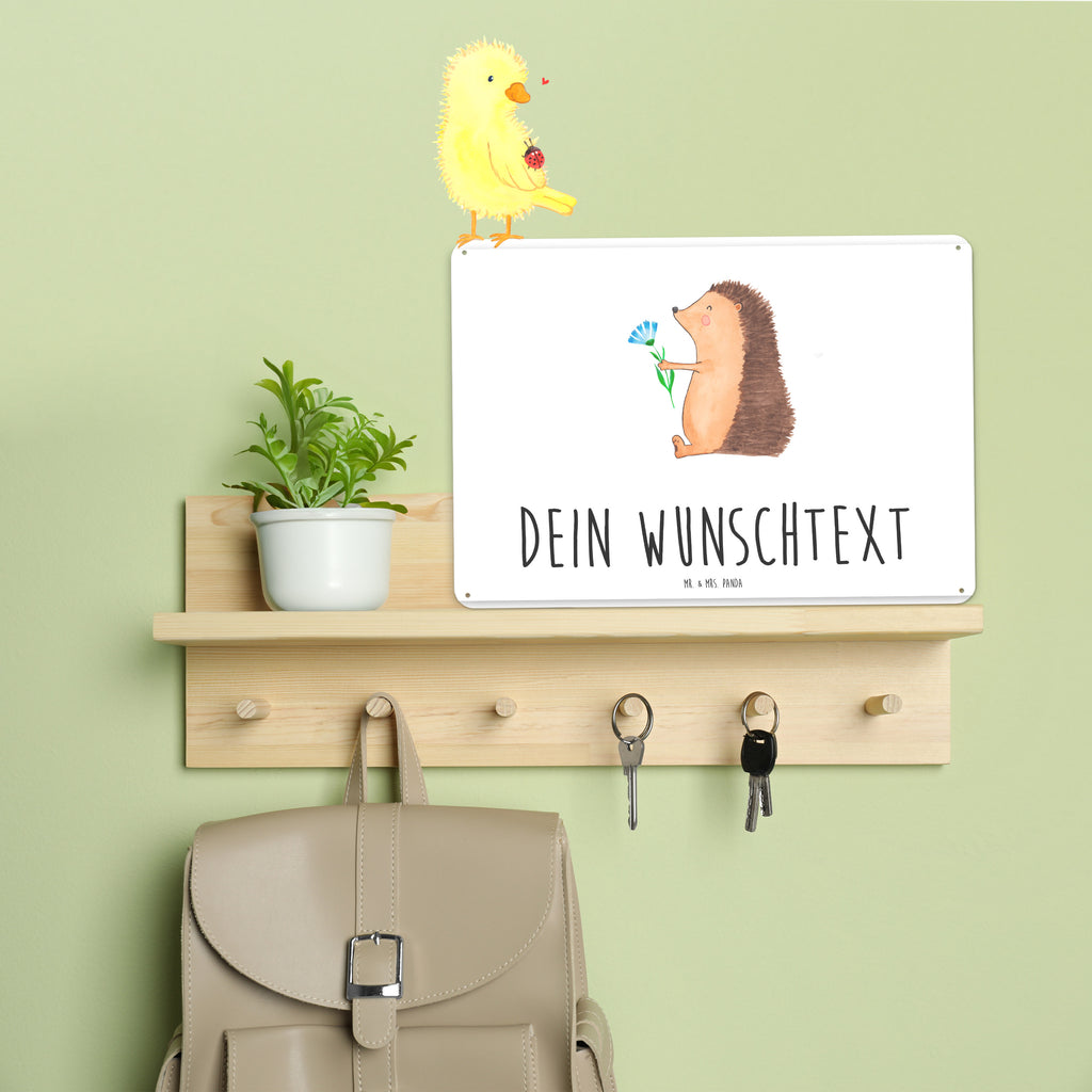 Personalisiertes Blechschild Igel Blumen Blechschild, Metallschild, Geschenk Schild, Schild, Magnet-Metall-Schild, Deko Schild, Wandschild, Wand-Dekoration, Türschild, Tiermotive, Gute Laune, lustige Sprüche, Tiere, Igel, Gute Besserung, Genesungswünsche, Krankheit, Krankenhaus, krank, Besuch