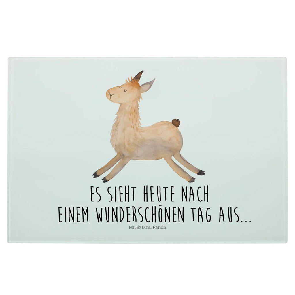 Glasschneidebrett Lama Springen Glasschneidebrett, Schneidebrett, Lama, Alpaka, Lamas, Lieblingstag, Happy day, fröhlich, Glück, Freundin, Liebeskummer, Neustart, guten Morgen, Start, Prüfung, Abitur