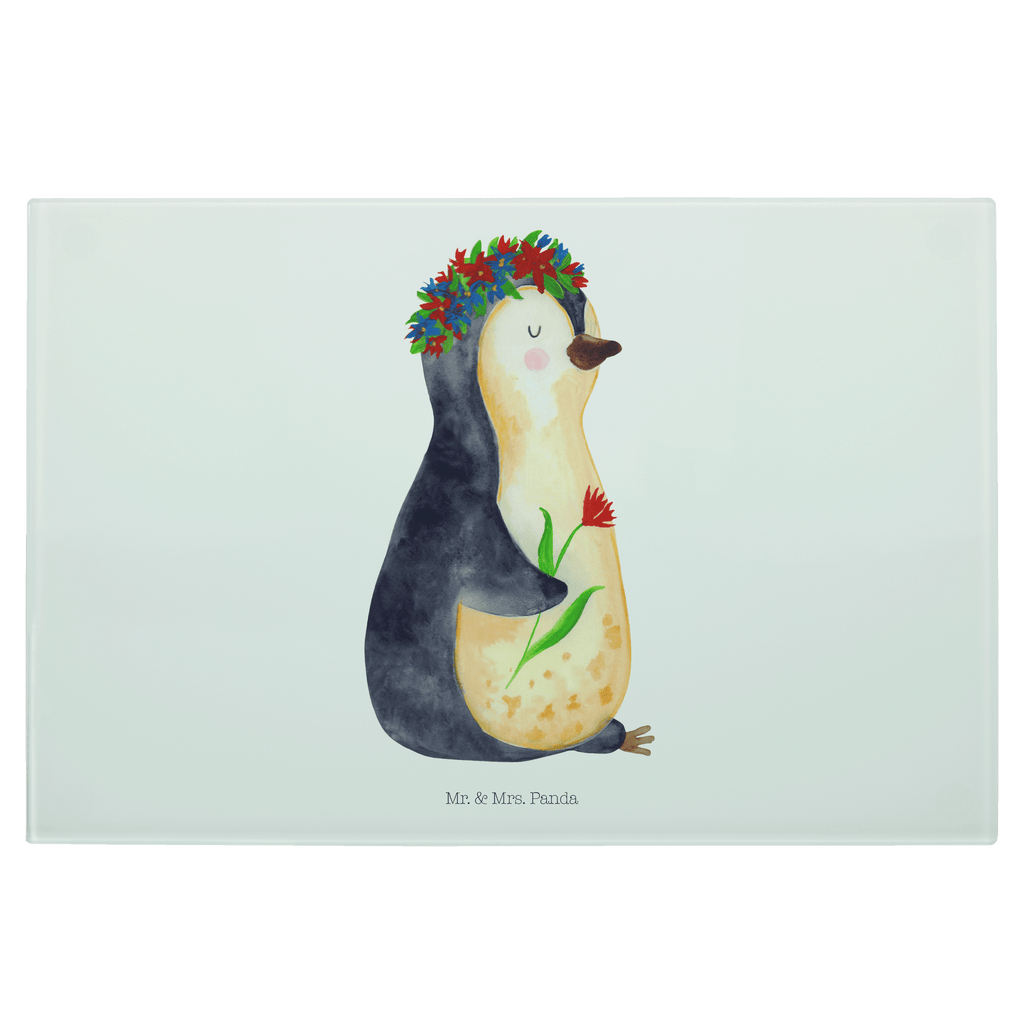 Glasschneidebrett Pinguin Blumen Glasschneidebrett, Schneidebrett, Pinguin, Pinguine, Blumenkranz, Universum, Leben, Wünsche, Ziele, Lebensziele, Motivation, Lebenslust, Liebeskummer, Geschenkidee