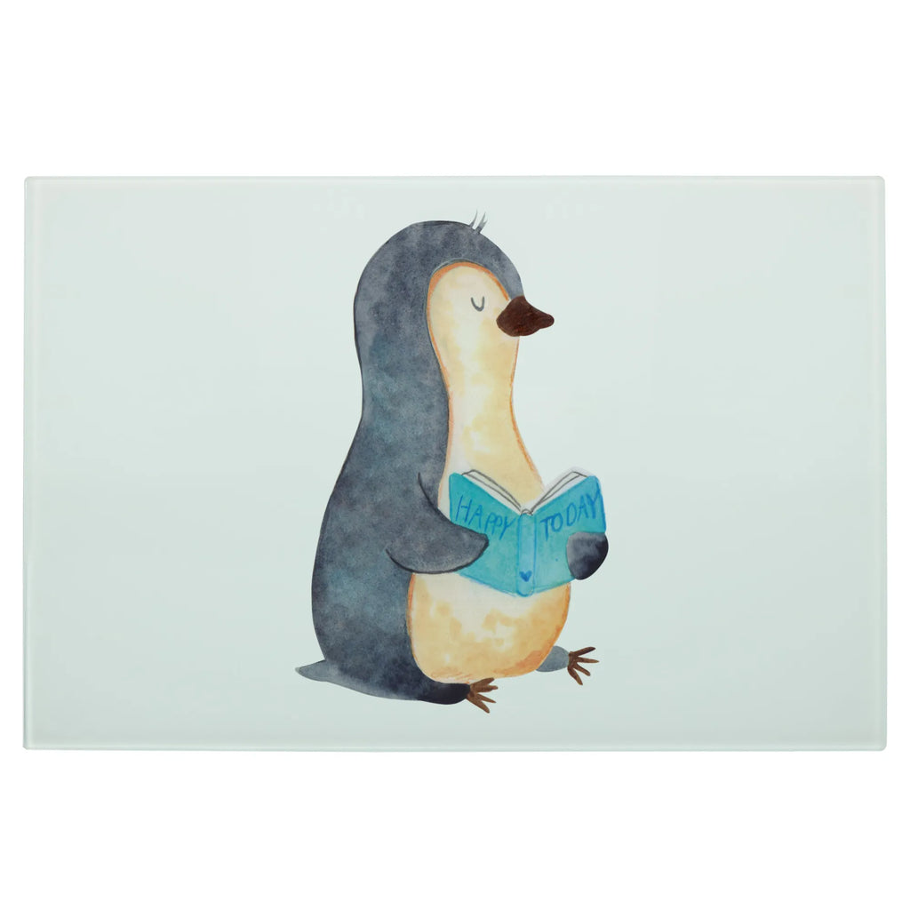 Glasschneidebrett Pinguin Buch Glasschneidebrett, Schneidebrett, Frühstücksbrett, Küche, Pinguin, Pinguine, Buch, Lesen, Bücherwurm, Nichtstun, Faulenzen, Ferien, Urlaub, Freizeit