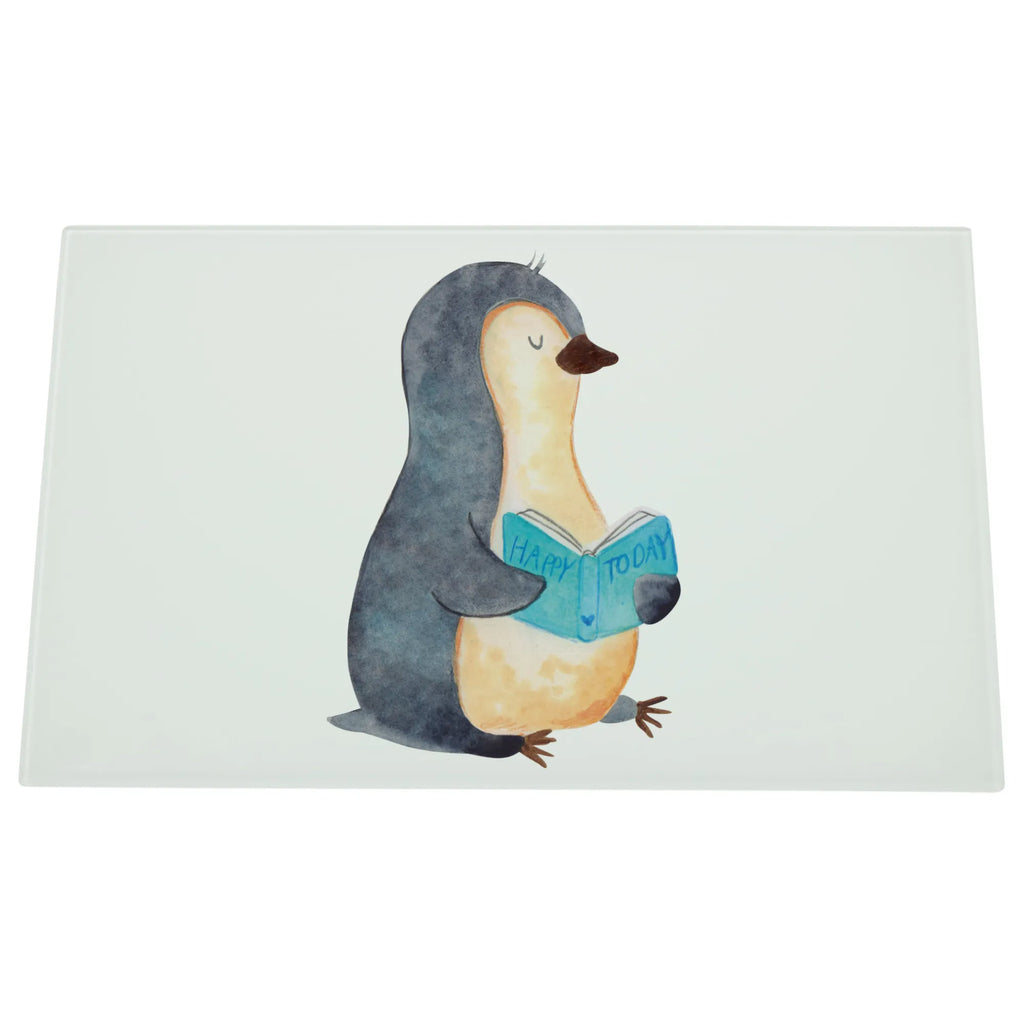 Glasschneidebrett Pinguin Buch Glasschneidebrett, Schneidebrett, Frühstücksbrett, Küche, Pinguin, Pinguine, Buch, Lesen, Bücherwurm, Nichtstun, Faulenzen, Ferien, Urlaub, Freizeit