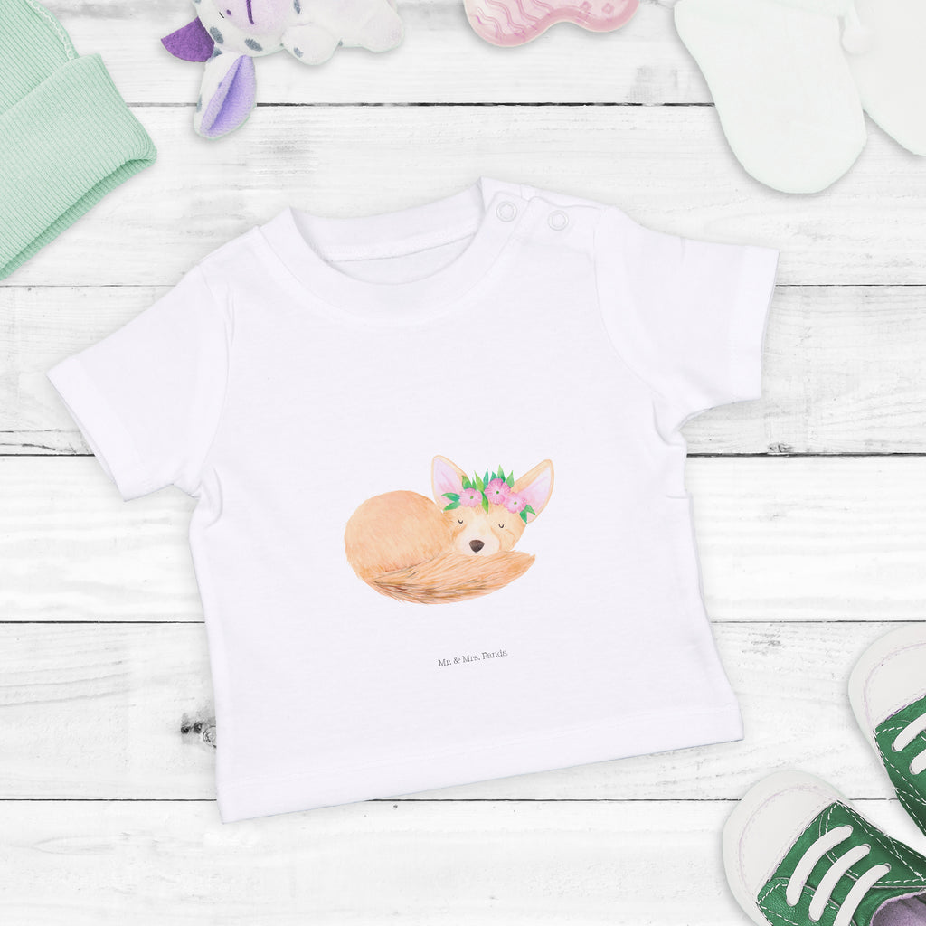 Organic Baby Shirt Wüstenfuchs Blumen Baby T-Shirt, Jungen Baby T-Shirt, Mädchen Baby T-Shirt, Shirt, Afrika, Wildtiere, Wüste, Wüstenfuchs, Blumen, Blumenkranz, Glücklich