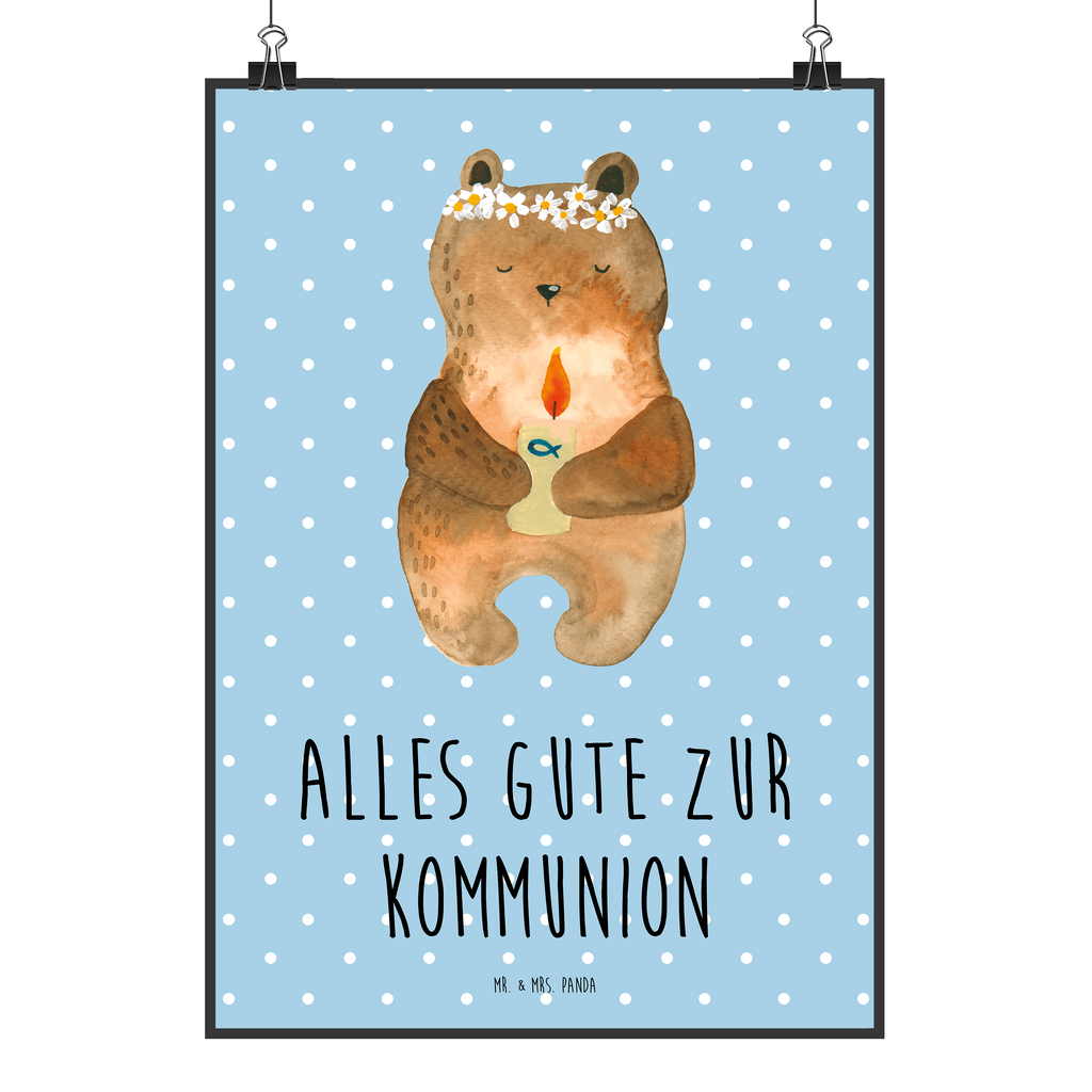 Poster Bär Kommunion Poster, Wandposter, Bild, Wanddeko, Küchenposter, Kinderposter, Wanddeko Bild, Raumdekoration, Wanddekoration, Handgemaltes Poster, Mr. & Mrs. Panda Poster, Designposter, Kunstdruck, Posterdruck, Bär, Teddy, Teddybär, Kommunion, Gottes Segen, Taufkerze, katholisch