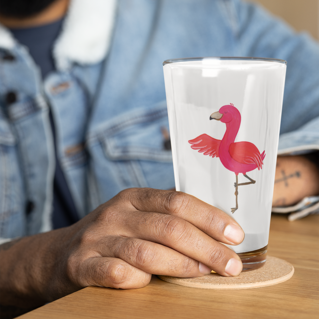 Premium Trinkglas Flamingo Yoga Trinkglas, Glas, Pint Glas, Bierglas, Cocktail Glas, Wasserglas, Flamingo, Vogel, Yoga, Namaste, Achtsamkeit, Yoga-Übung, Entspannung, Ärger, Aufregen, Tiefenentspannung