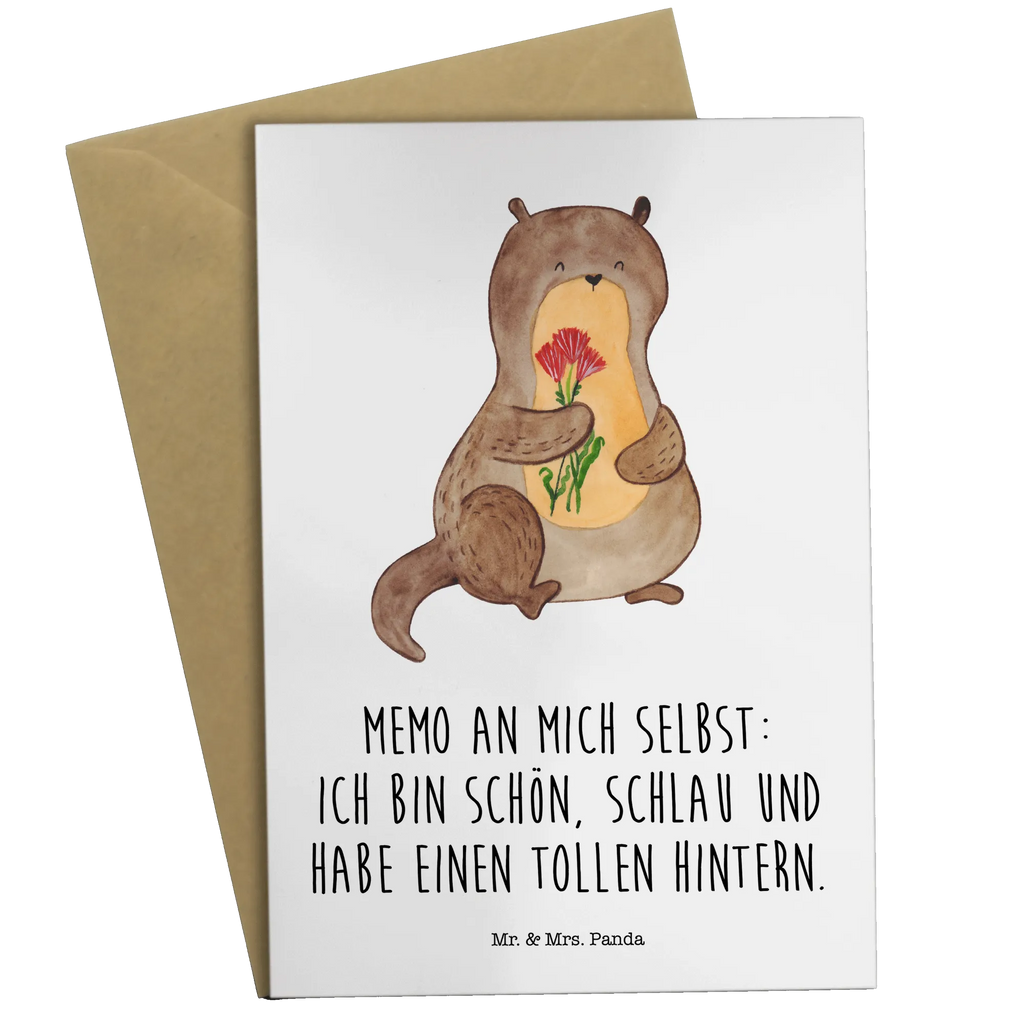 Grußkarte Otter Blumenstrauß Grußkarte, Klappkarte, Einladungskarte, Glückwunschkarte, Hochzeitskarte, Geburtstagskarte, Karte, Ansichtskarten, Otter, Fischotter, Seeotter, Otter Seeotter See Otter