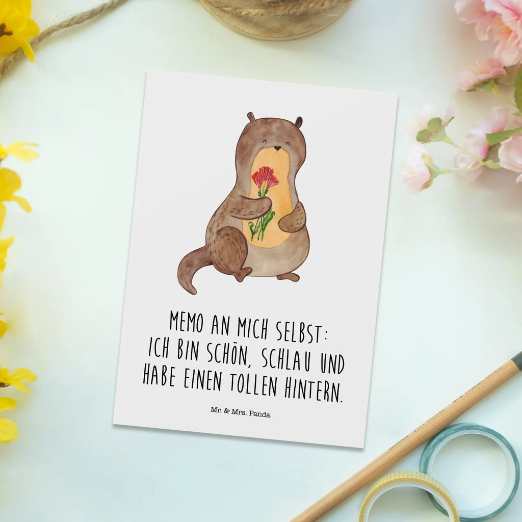 Postkarte Otter Blumenstrauß Postkarte, Karte, Geschenkkarte, Grußkarte, Einladung, Ansichtskarte, Geburtstagskarte, Einladungskarte, Dankeskarte, Ansichtskarten, Einladung Geburtstag, Einladungskarten Geburtstag, Otter, Fischotter, Seeotter, Otter Seeotter See Otter