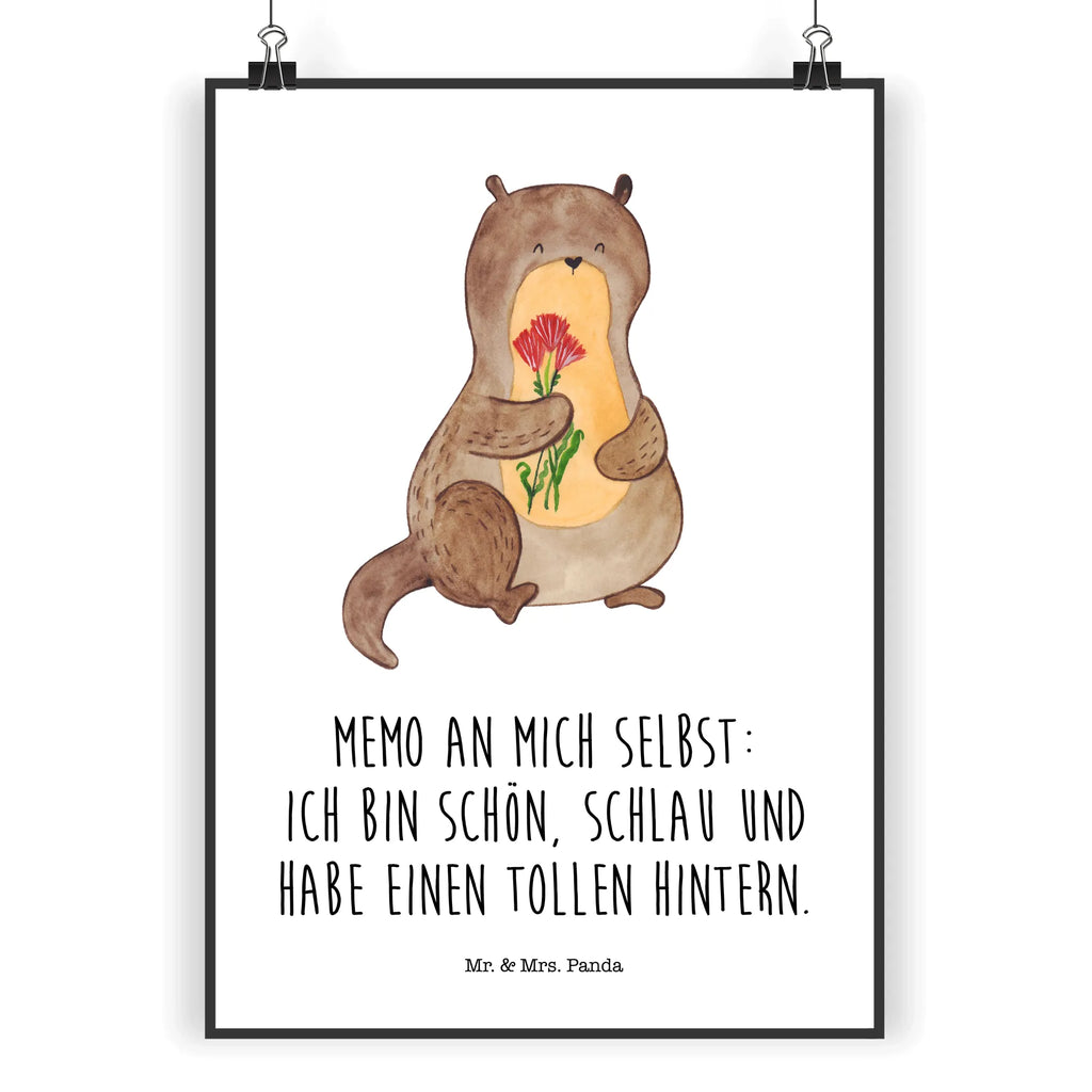 Poster Otter Blumenstrauß Poster, Wandposter, Bild, Wanddeko, Küchenposter, Kinderposter, Wanddeko Bild, Raumdekoration, Wanddekoration, Handgemaltes Poster, Mr. & Mrs. Panda Poster, Designposter, Kunstdruck, Posterdruck, Otter, Fischotter, Seeotter, Otter Seeotter See Otter