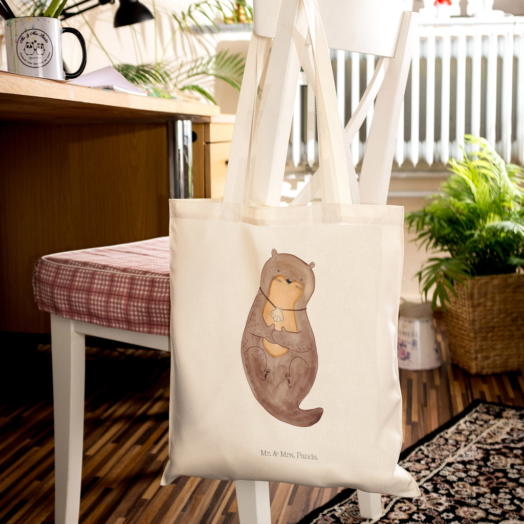 Tragetasche Otter Muschel Beuteltasche, Beutel, Einkaufstasche, Jutebeutel, Stoffbeutel, Tasche, Shopper, Umhängetasche, Strandtasche, Schultertasche, Stofftasche, Tragetasche, Badetasche, Jutetasche, Einkaufstüte, Laptoptasche, Otter, Fischotter, Seeotter, Otterliebe, grübeln, träumen, Motivation, Tagträumen, Büro