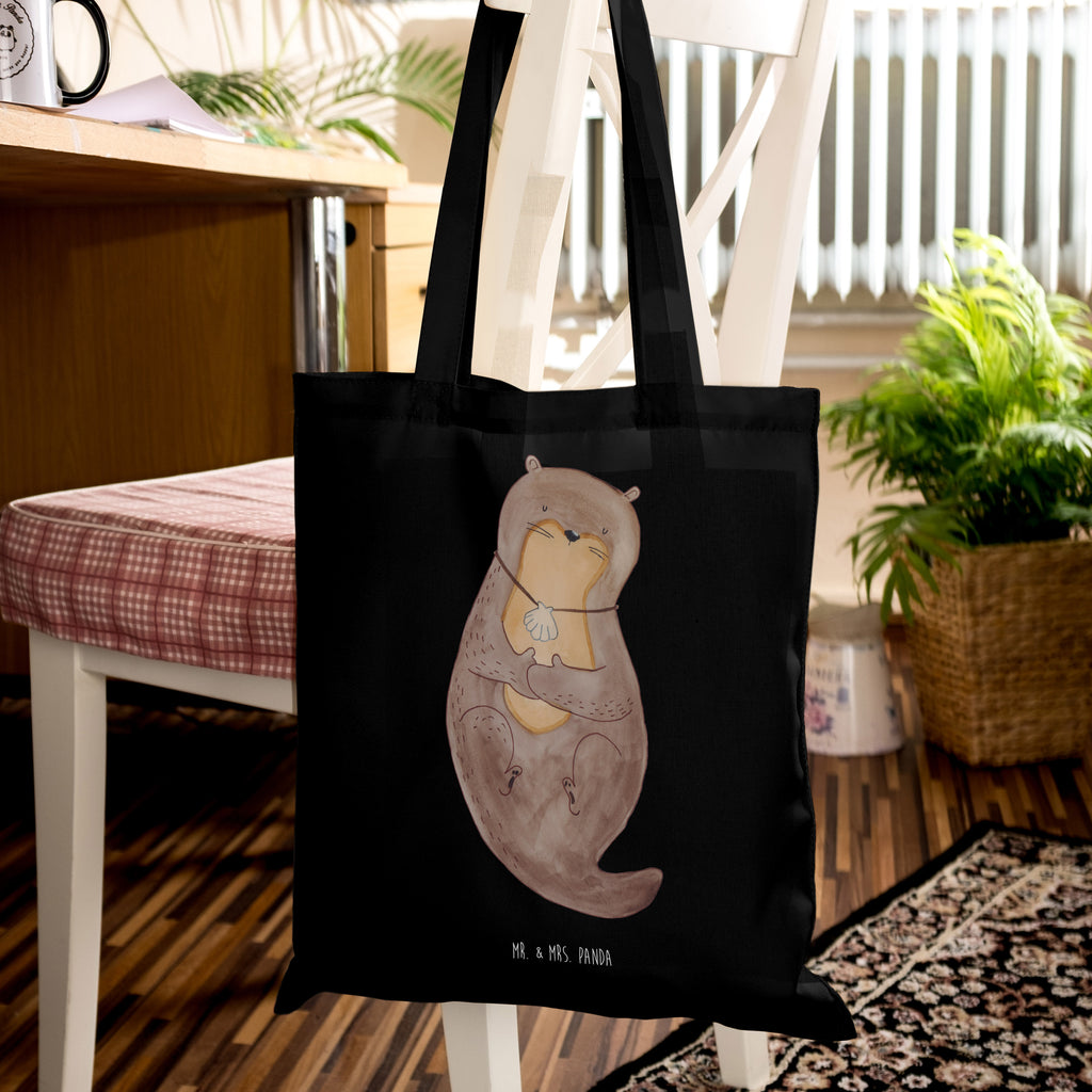 Tragetasche Otter Muschel Beuteltasche, Beutel, Einkaufstasche, Jutebeutel, Stoffbeutel, Tasche, Shopper, Umhängetasche, Strandtasche, Schultertasche, Stofftasche, Tragetasche, Badetasche, Jutetasche, Einkaufstüte, Laptoptasche, Otter, Fischotter, Seeotter, Otterliebe, grübeln, träumen, Motivation, Tagträumen, Büro