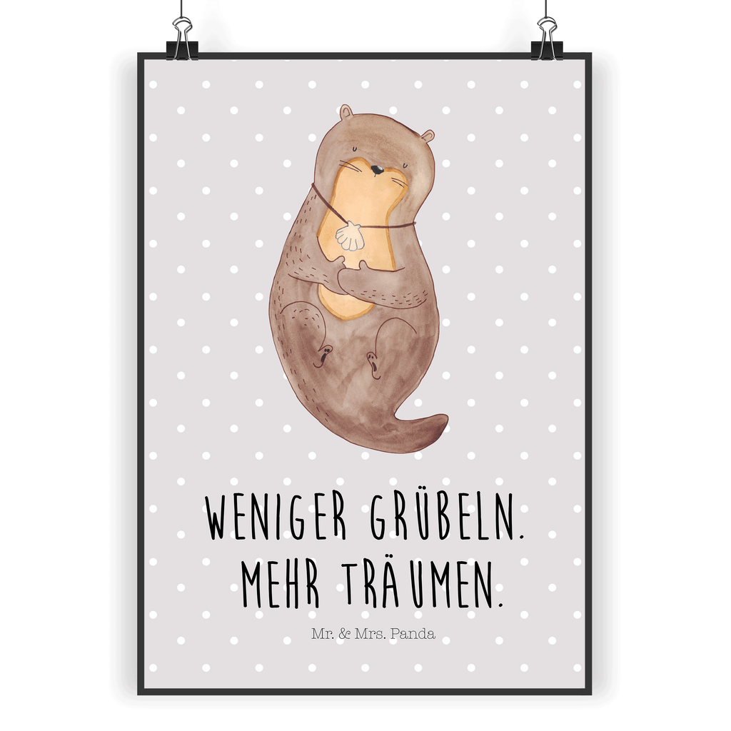 Poster Otter Muschel Poster, Wandposter, Bild, Wanddeko, Küchenposter, Kinderposter, Wanddeko Bild, Raumdekoration, Wanddekoration, Handgemaltes Poster, Mr. & Mrs. Panda Poster, Designposter, Kunstdruck, Posterdruck, Otter, Fischotter, Seeotter, Otterliebe, grübeln, träumen, Motivation, Tagträumen, Büro