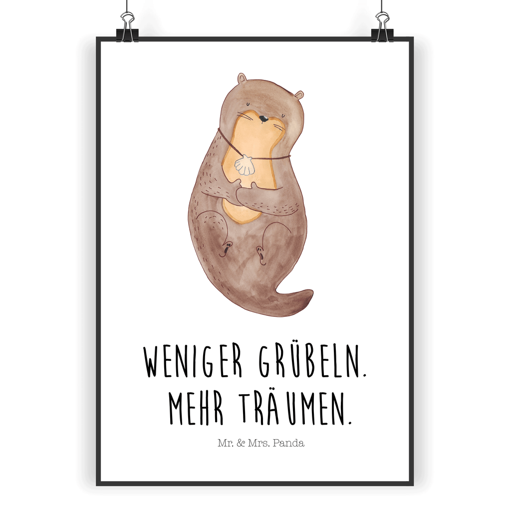 Poster Otter Muschel Poster, Wandposter, Bild, Wanddeko, Küchenposter, Kinderposter, Wanddeko Bild, Raumdekoration, Wanddekoration, Handgemaltes Poster, Mr. & Mrs. Panda Poster, Designposter, Kunstdruck, Posterdruck, Otter, Fischotter, Seeotter, Otterliebe, grübeln, träumen, Motivation, Tagträumen, Büro