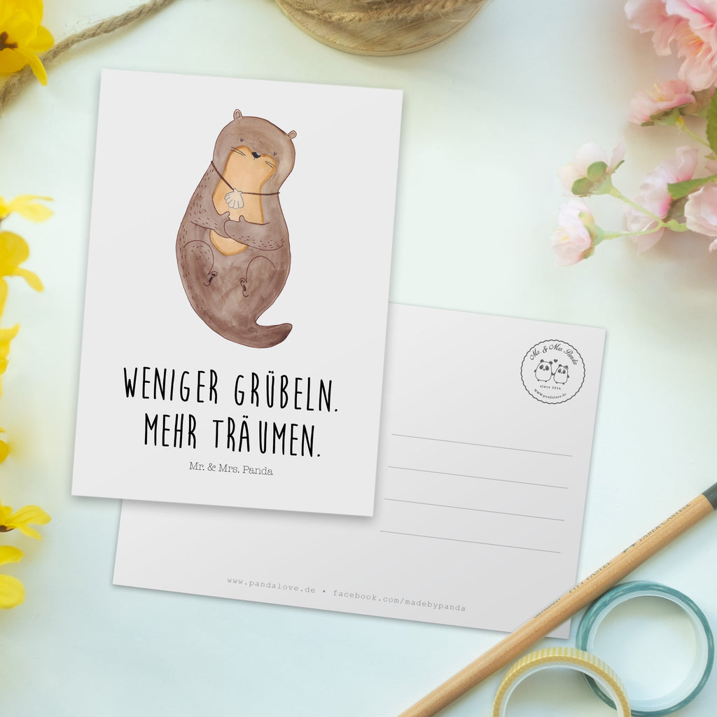 Postkarte Otter Muschel Postkarte, Karte, Geschenkkarte, Grußkarte, Einladung, Ansichtskarte, Geburtstagskarte, Einladungskarte, Dankeskarte, Ansichtskarten, Einladung Geburtstag, Einladungskarten Geburtstag, Otter, Fischotter, Seeotter, Otterliebe, grübeln, träumen, Motivation, Tagträumen, Büro