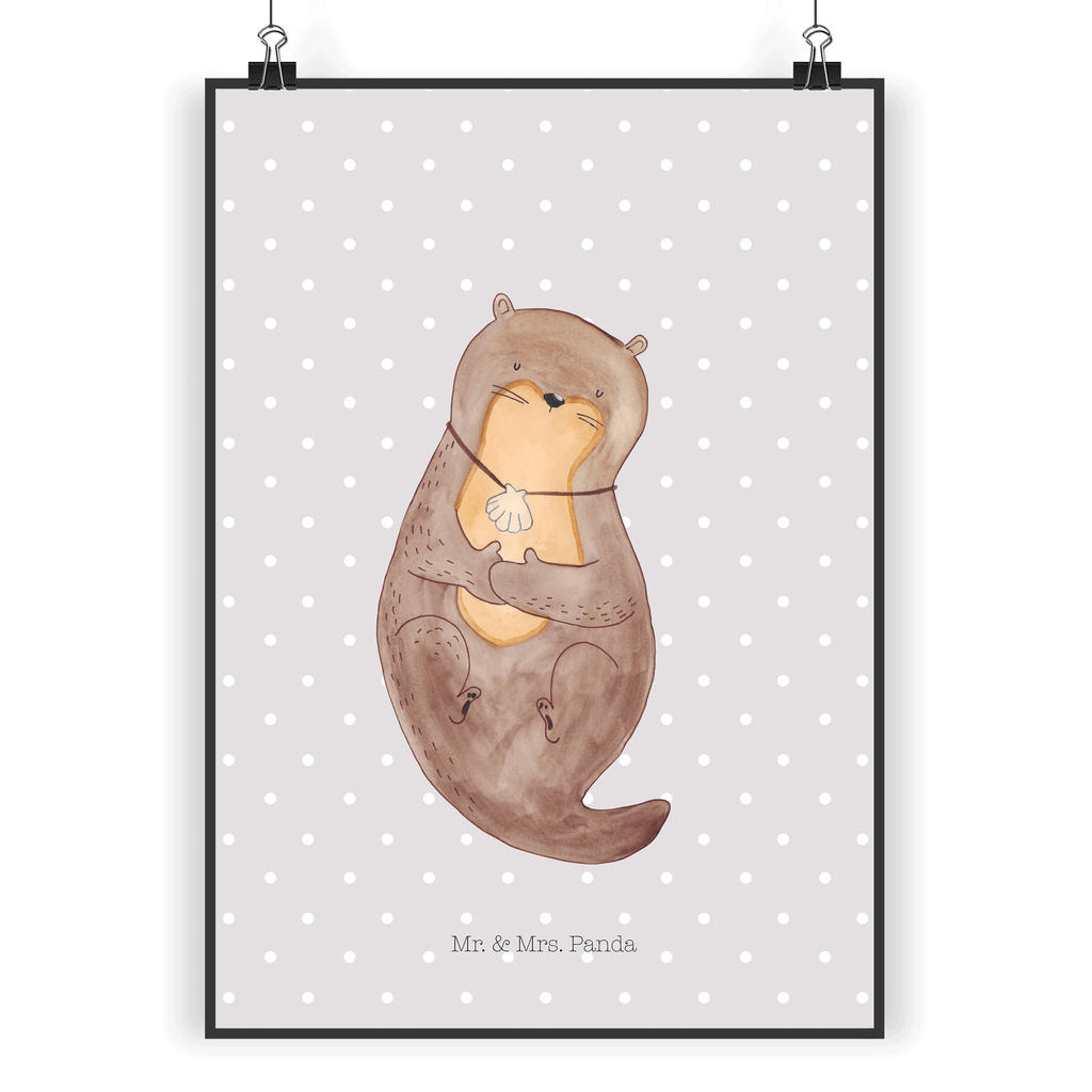 Poster Otter Muschel Poster, Wandposter, Bild, Wanddeko, Küchenposter, Kinderposter, Wanddeko Bild, Raumdekoration, Wanddekoration, Handgemaltes Poster, Mr. & Mrs. Panda Poster, Designposter, Kunstdruck, Posterdruck, Otter, Fischotter, Seeotter, Otterliebe, grübeln, träumen, Motivation, Tagträumen, Büro