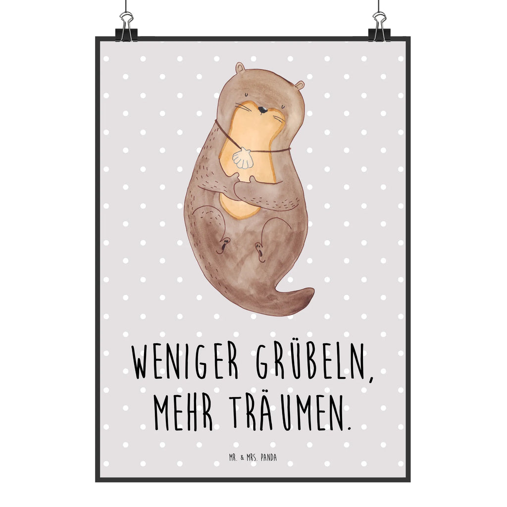 Poster Otter Muschel Poster, Wandposter, Bild, Wanddeko, Küchenposter, Kinderposter, Wanddeko Bild, Raumdekoration, Wanddekoration, Handgemaltes Poster, Mr. & Mrs. Panda Poster, Designposter, Kunstdruck, Posterdruck, Otter, Fischotter, Seeotter, Otterliebe, grübeln, träumen, Motivation, Tagträumen, Büro