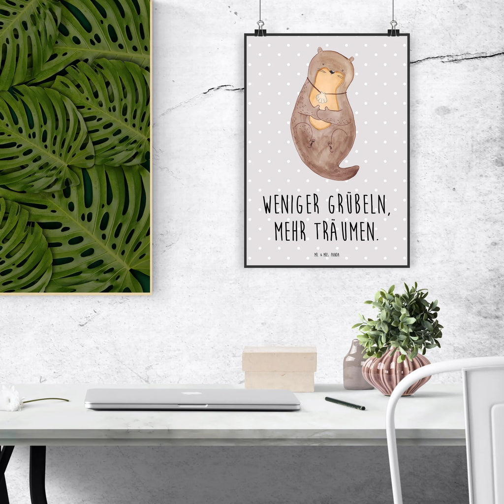 Poster Otter Muschel Poster, Wandposter, Bild, Wanddeko, Küchenposter, Kinderposter, Wanddeko Bild, Raumdekoration, Wanddekoration, Handgemaltes Poster, Mr. & Mrs. Panda Poster, Designposter, Kunstdruck, Posterdruck, Otter, Fischotter, Seeotter, Otterliebe, grübeln, träumen, Motivation, Tagträumen, Büro