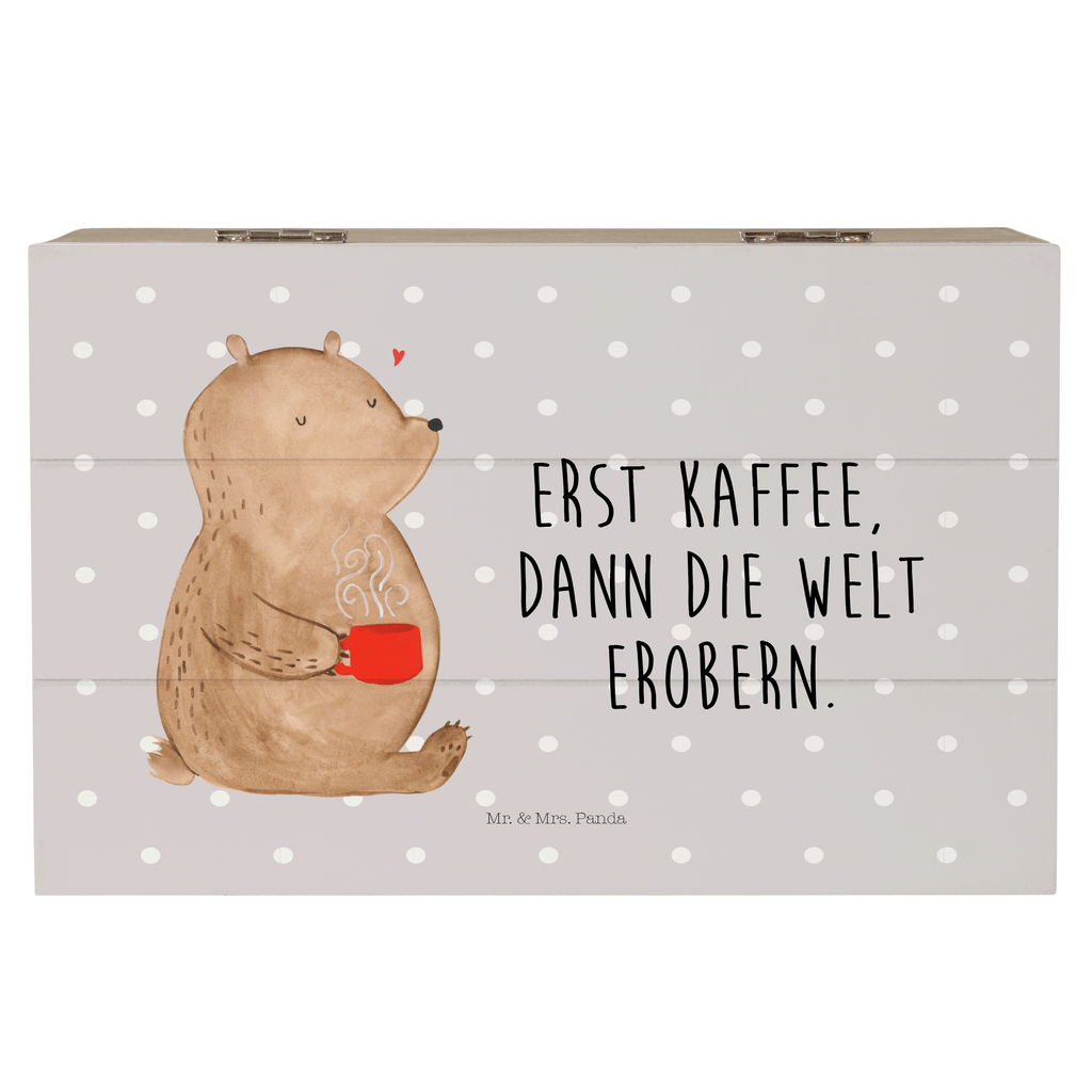 Holzkiste Bär Kaffee Holzkiste, Kiste, Schatzkiste, Truhe, Schatulle, XXL, Erinnerungsbox, Erinnerungskiste, Dekokiste, Aufbewahrungsbox, Geschenkbox, Geschenkdose, Bär, Teddy, Teddybär, Kaffee, Coffee, Bären, guten Morgen, Morgenroutine, Welt erobern, Welt retten, Motivation