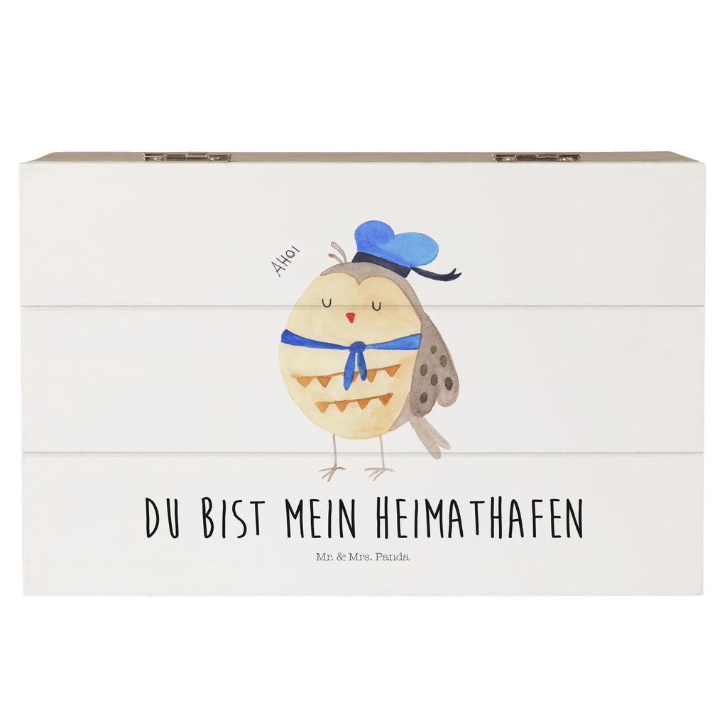 Holzkiste Eule Matrose Holzkiste, Kiste, Schatzkiste, Truhe, Schatulle, XXL, Erinnerungsbox, Erinnerungskiste, Dekokiste, Aufbewahrungsbox, Geschenkbox, Geschenkdose, Eule, Eule Spruch, Eule Deko, Owl, Wortspiel lustig, Matrose, Freundin, Ehe, Seefahrer, Heimathafen, Hochzeitstag Geschenk