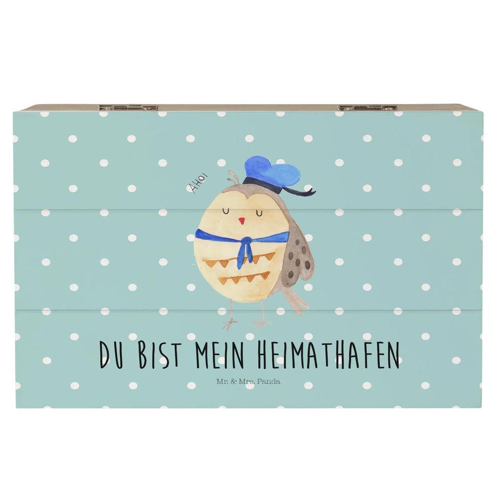 Holzkiste Eule Matrose Holzkiste, Kiste, Schatzkiste, Truhe, Schatulle, XXL, Erinnerungsbox, Erinnerungskiste, Dekokiste, Aufbewahrungsbox, Geschenkbox, Geschenkdose, Eule, Eule Spruch, Eule Deko, Owl, Wortspiel lustig, Matrose, Freundin, Ehe, Seefahrer, Heimathafen, Hochzeitstag Geschenk