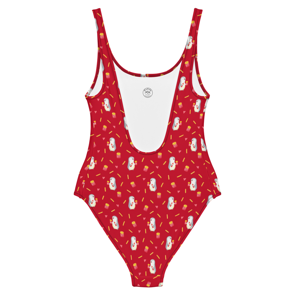 Badeanzug Pinguin Pommes Muster Badebekleidung, Bademode, Badeanzug, Swimsuit, Rückenfreier Badeanzug, Luxus-Bademode, Liebe, Partner, Freund, Freundin, Ehemann, Ehefrau, Heiraten, Verlobung, Heiratsantrag, Liebesgeschenk, Jahrestag, Hocheitstag, Valentinstag, Geschenk für Frauen, Hochzeitstag, Mitbringsel, Geschenk für Freundin, Geschenk für Partner, Liebesbeweis, für Männer, für Ehemann