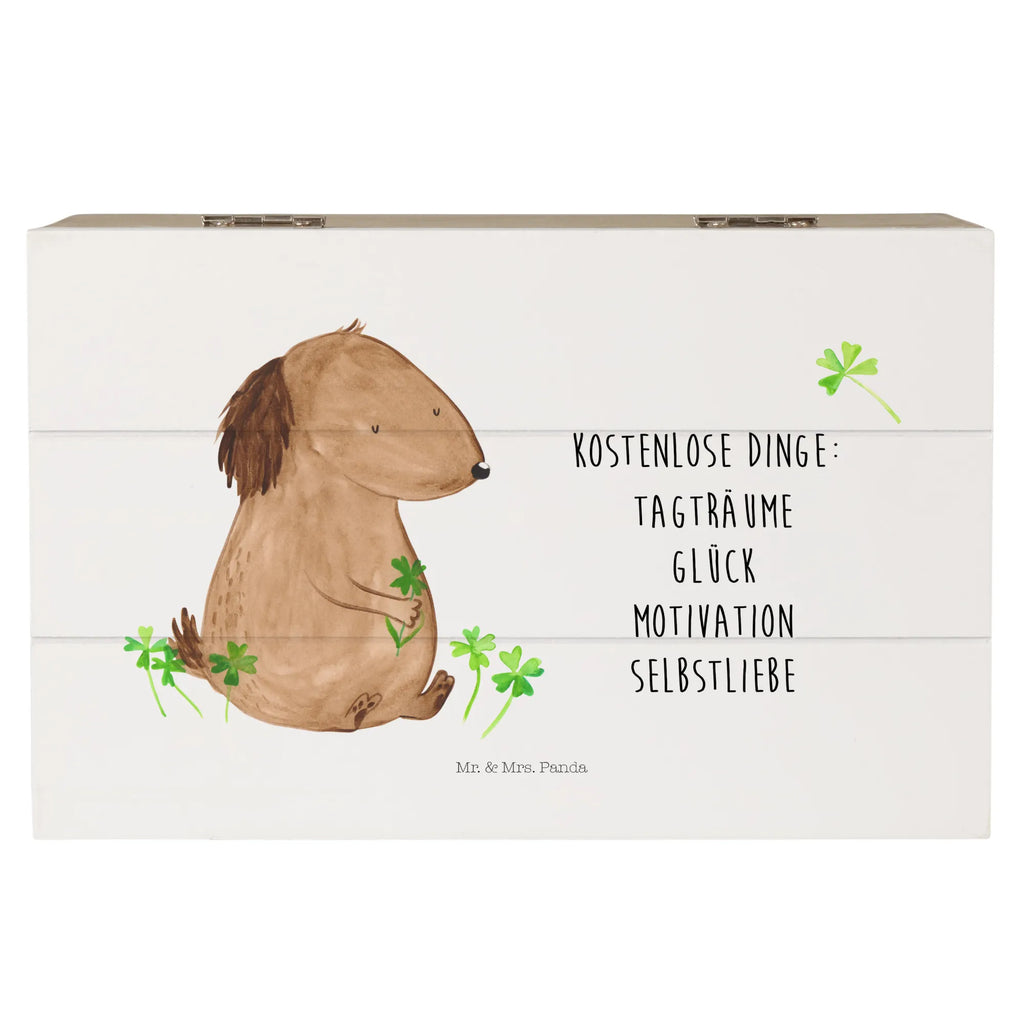 Holzkiste Hund Kleeblatt Holzkiste, Kiste, Schatzkiste, Truhe, Schatulle, XXL, Erinnerungsbox, Erinnerungskiste, Dekokiste, Aufbewahrungsbox, Geschenkbox, Geschenkdose, Hund, Hundemotiv, Haustier, Hunderasse, Tierliebhaber, Hundebesitzer, Sprüche, Kleeblatt, Glück, Tagträume, Motivation, Neuanfang, Geschenk, Glücksbringer, Selbstliebe, Achtsamkeit