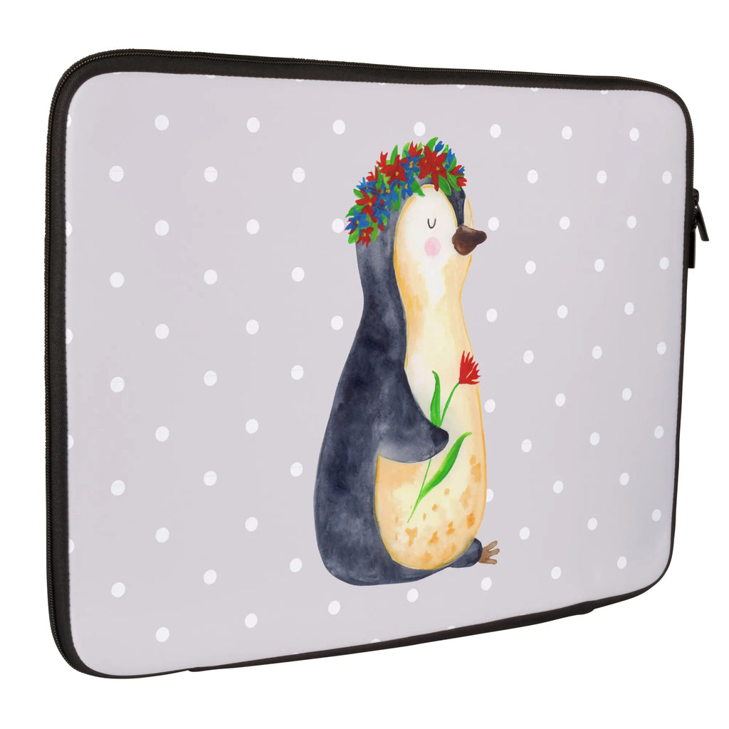 Notebook Tasche Pinguin Blumen Notebook Tasche, Laptop, Computertasche, Tasche, Notebook-Tasche, Notebook-Reisehülle, Notebook Schutz, Pinguin, Pinguine, Blumenkranz, Universum, Leben, Wünsche, Ziele, Lebensziele, Motivation, Lebenslust, Liebeskummer, Geschenkidee