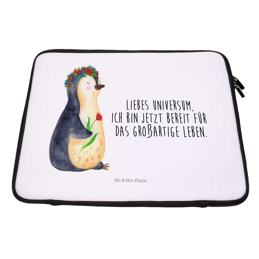 Notebook Tasche Pinguin Blumen Notebook Tasche, Laptop, Computertasche, Tasche, Notebook-Tasche, Notebook-Reisehülle, Notebook Schutz, Pinguin, Pinguine, Blumenkranz, Universum, Leben, Wünsche, Ziele, Lebensziele, Motivation, Lebenslust, Liebeskummer, Geschenkidee