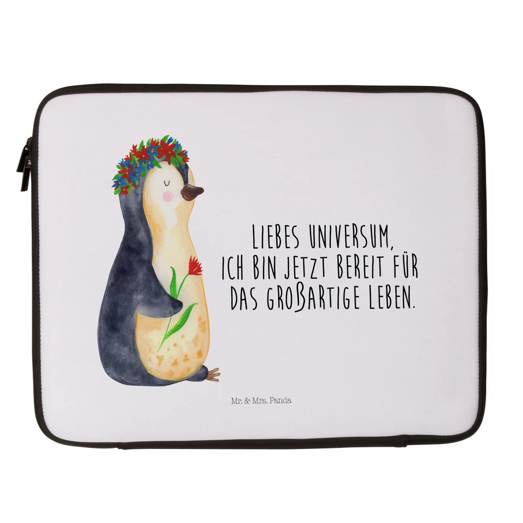 Notebook Tasche Pinguin Blumen Notebook Tasche, Laptop, Computertasche, Tasche, Notebook-Tasche, Notebook-Reisehülle, Notebook Schutz, Pinguin, Pinguine, Blumenkranz, Universum, Leben, Wünsche, Ziele, Lebensziele, Motivation, Lebenslust, Liebeskummer, Geschenkidee