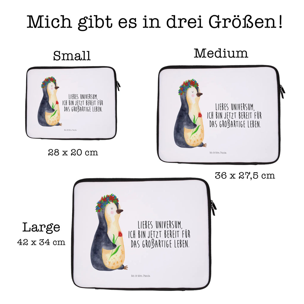 Notebook Tasche Pinguin Blumen Notebook Tasche, Laptop, Computertasche, Tasche, Notebook-Tasche, Notebook-Reisehülle, Notebook Schutz, Pinguin, Pinguine, Blumenkranz, Universum, Leben, Wünsche, Ziele, Lebensziele, Motivation, Lebenslust, Liebeskummer, Geschenkidee