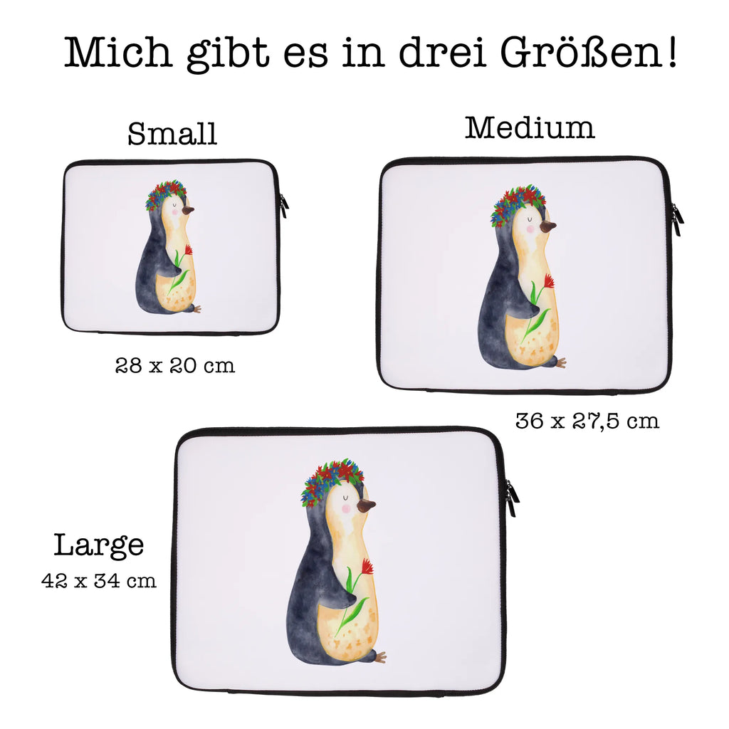 Notebook Tasche Pinguin Blumen Notebook Tasche, Laptop, Computertasche, Tasche, Notebook-Tasche, Notebook-Reisehülle, Notebook Schutz, Pinguin, Pinguine, Blumenkranz, Universum, Leben, Wünsche, Ziele, Lebensziele, Motivation, Lebenslust, Liebeskummer, Geschenkidee