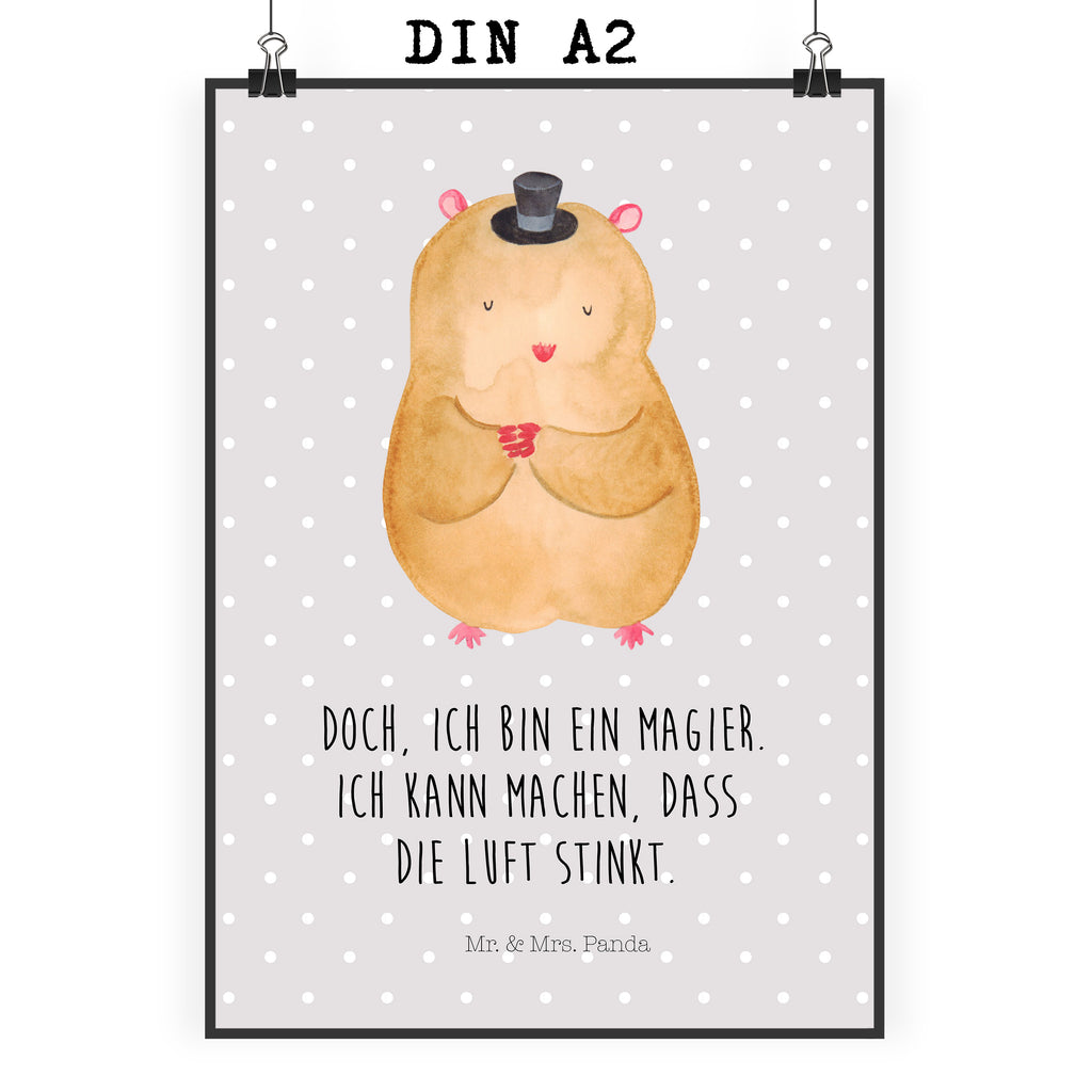 Poster Hamster Hut Poster, Wandposter, Bild, Wanddeko, Küchenposter, Kinderposter, Wanddeko Bild, Raumdekoration, Wanddekoration, Handgemaltes Poster, Mr. & Mrs. Panda Poster, Designposter, Kunstdruck, Posterdruck, Tiermotive, Gute Laune, lustige Sprüche, Tiere, Hamster, Hut, Magier, Zylinder, Zwerghamster, Zauberer