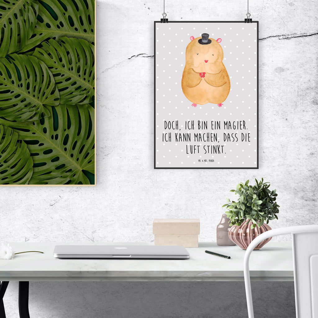 Poster Hamster Hut Poster, Wandposter, Bild, Wanddeko, Küchenposter, Kinderposter, Wanddeko Bild, Raumdekoration, Wanddekoration, Handgemaltes Poster, Mr. & Mrs. Panda Poster, Designposter, Kunstdruck, Posterdruck, Tiermotive, Gute Laune, lustige Sprüche, Tiere, Hamster, Hut, Magier, Zylinder, Zwerghamster, Zauberer