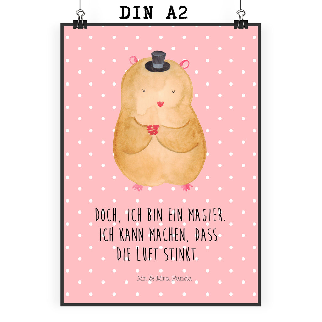 Poster Hamster Hut Poster, Wandposter, Bild, Wanddeko, Küchenposter, Kinderposter, Wanddeko Bild, Raumdekoration, Wanddekoration, Handgemaltes Poster, Mr. & Mrs. Panda Poster, Designposter, Kunstdruck, Posterdruck, Tiermotive, Gute Laune, lustige Sprüche, Tiere, Hamster, Hut, Magier, Zylinder, Zwerghamster, Zauberer