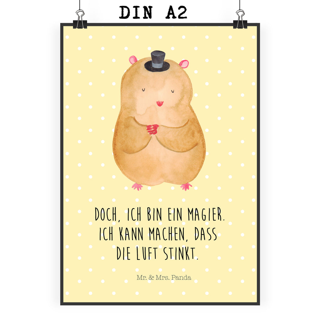 Poster Hamster Hut Poster, Wandposter, Bild, Wanddeko, Küchenposter, Kinderposter, Wanddeko Bild, Raumdekoration, Wanddekoration, Handgemaltes Poster, Mr. & Mrs. Panda Poster, Designposter, Kunstdruck, Posterdruck, Tiermotive, Gute Laune, lustige Sprüche, Tiere, Hamster, Hut, Magier, Zylinder, Zwerghamster, Zauberer