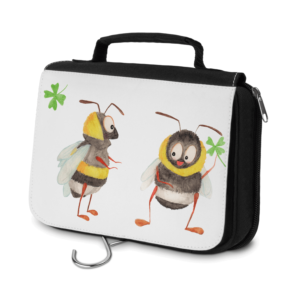 Kulturbeutel Hummeln Kleeblatt Kulturbeutel, Zum Aufhängen, Waschtasche, Kosmetiktasche, Damen, Herren, Aufbewahrungstasche, Schminktasche, Kosmetikbeutel, Organizer, Kulturtasche, Schminkutensil, Tiermotive, Gute Laune, lustige Sprüche, Tiere, Hummel, Biene, Spruch positiv, Biene Deko, Spruch schön, glücklich sein, glücklich werden, Spruch fröhlich