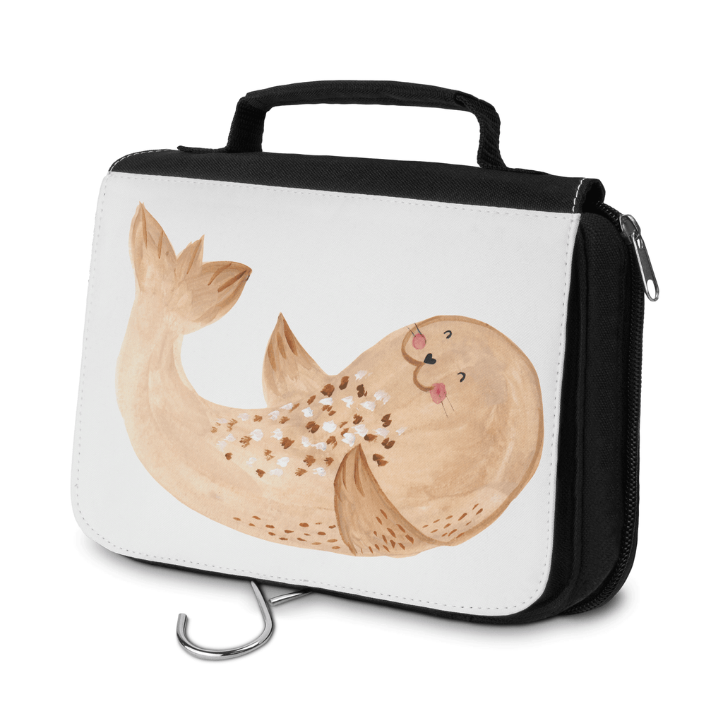 Kulturbeutel Robbe Liegen Kulturbeutel, Zum Aufhängen, Waschtasche, Kosmetiktasche, Damen, Herren, Aufbewahrungstasche, Schminktasche, Kosmetikbeutel, Organizer, Kulturtasche, Schminkutensil, Tiermotive, Gute Laune, lustige Sprüche, Tiere, Robbe, Robben, Seehund, Strand, Meerestier, Ostsee, Nordsee, Lachen, Freude