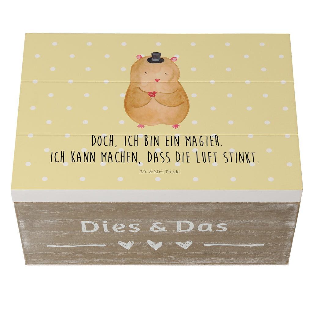 Holzkiste Hamster mit Hut Holzkiste, Kiste, Schatzkiste, Truhe, Schatulle, XXL, Erinnerungsbox, Erinnerungskiste, Dekokiste, Aufbewahrungsbox, Geschenkbox, Geschenkdose, Tiermotive, Gute Laune, lustige Sprüche, Tiere, Hamster, Hut, Magier, Zylinder, Zwerghamster, Zauberer